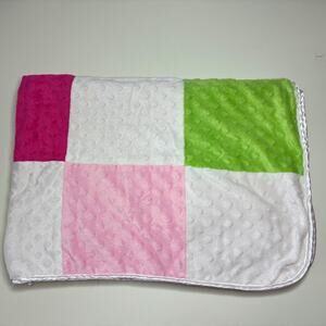 Carters Child of Mine Pink Green White Patchwork Baby Blanket Minky Dot Satin